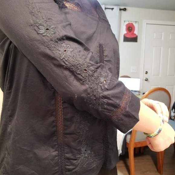 J. Crew Embroidered Top, Color Navy, Size 0P - Picture 6 of 16